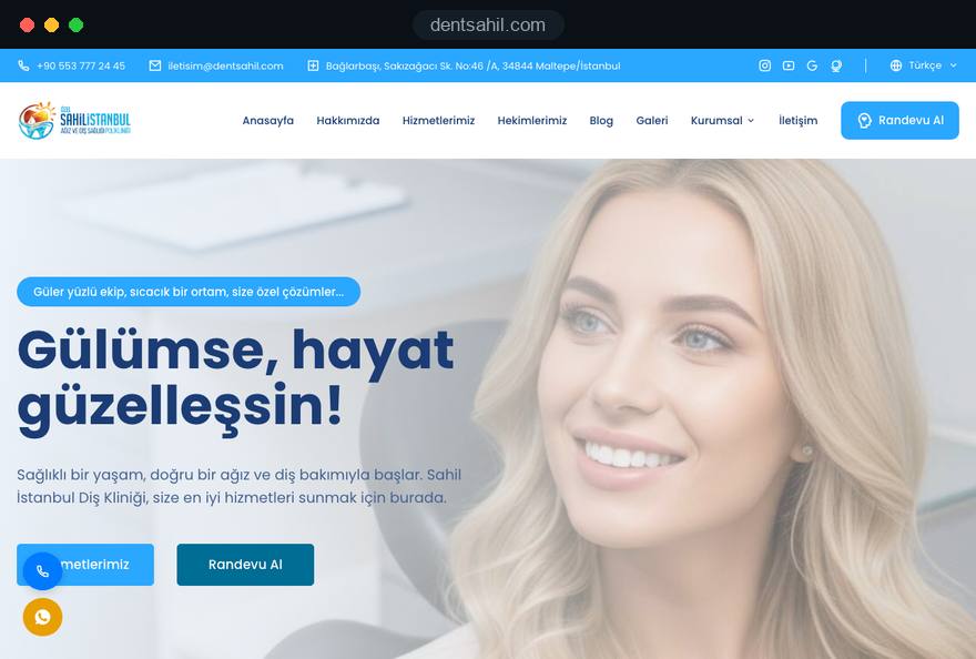 Dent Sahil, klinik web sitesi
